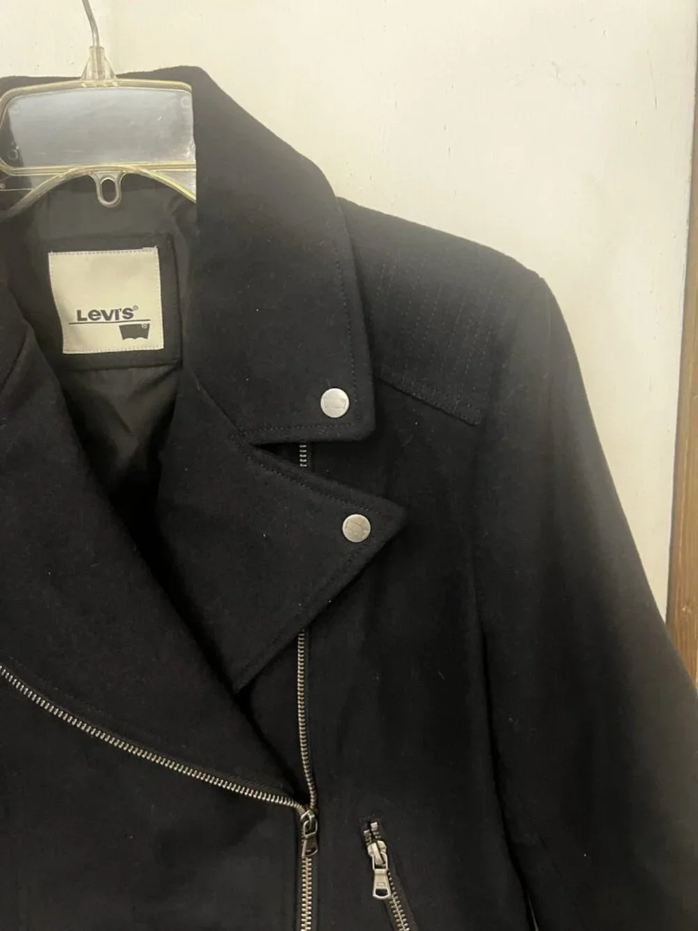 Levis Moto Jacket Womens Medium Wool Blend Black Asymmetrical Zip Biker.   Mm